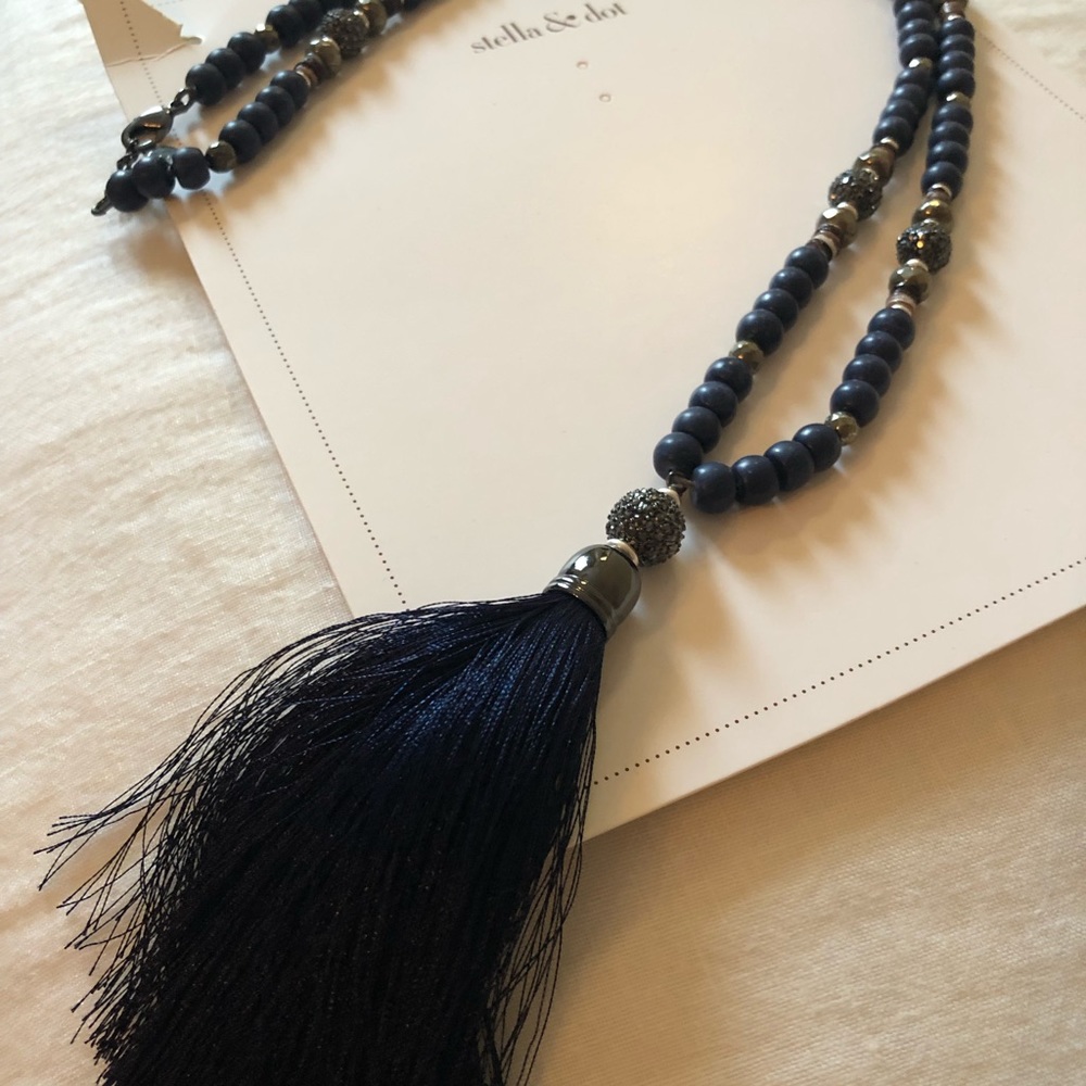 Navy Tassel Statement Necklace - Picture 3 of 4